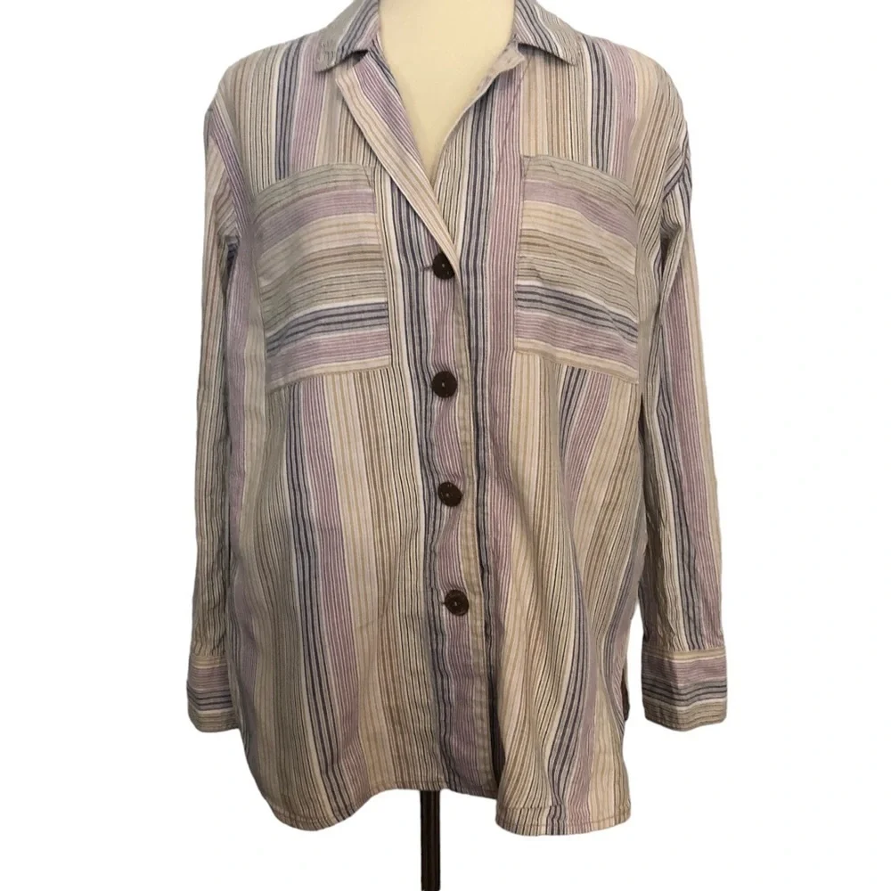 Free People High Tide Striped Button Down Shirt.‎ Size XS but oversized. Striped
